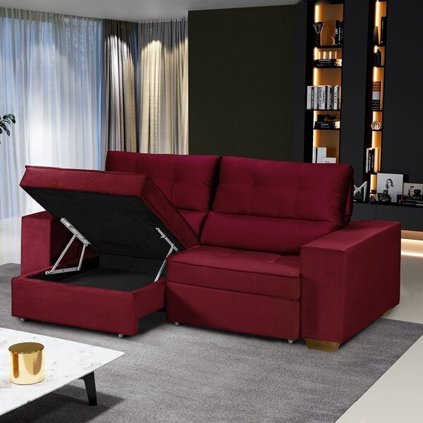 Sofá Baú Retrátil E Reclinável 4 Lugares 220cm Veludo Nobre L