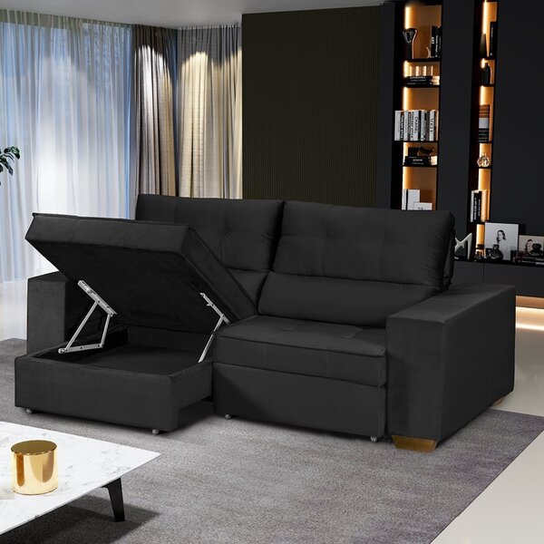 Sofá Baú Retrátil E Reclinável 4 Lugares 220cm Veludo Nobre L