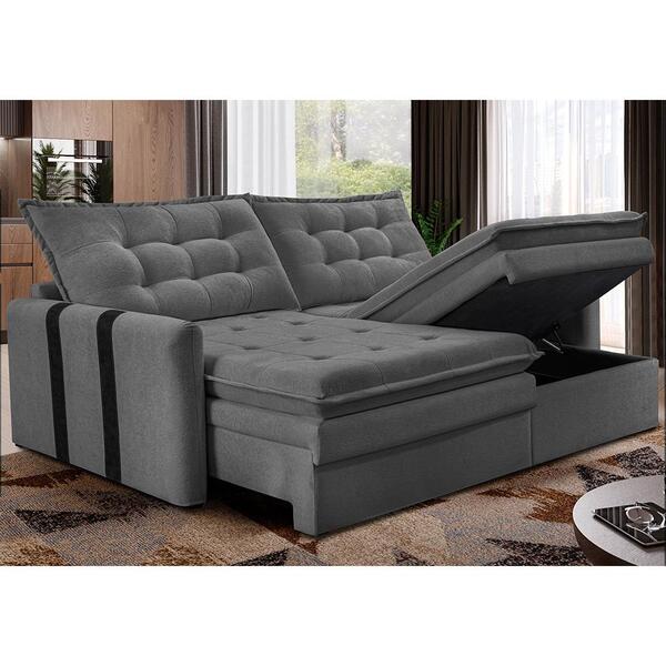Sofá Baú Sem Caixa Retrátil 1,80m Softgel Petit Boucle Cinza