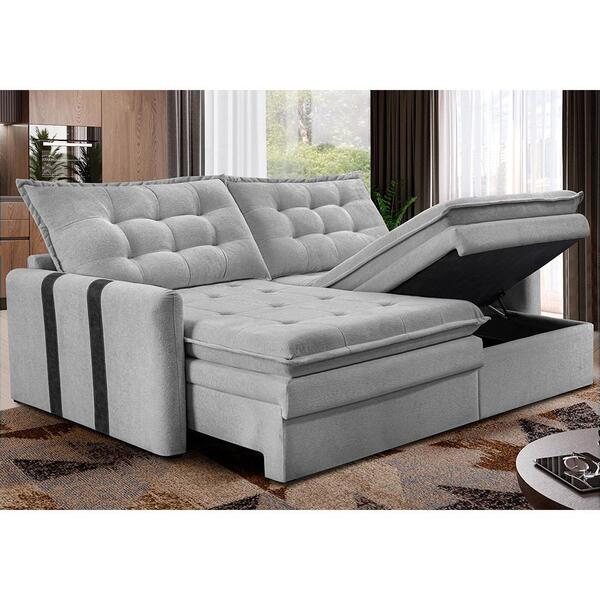 Sofá Baú Sem Caixa Retrátil 2,00m Softgel Petit Boucle Cinza