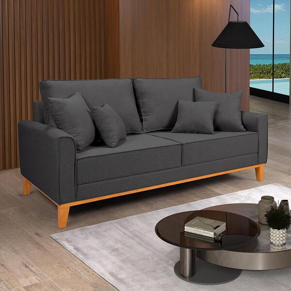 Sofá Beny 2 Lugares 1,80m Com 4 Almofadas Soltas Linho Grafite