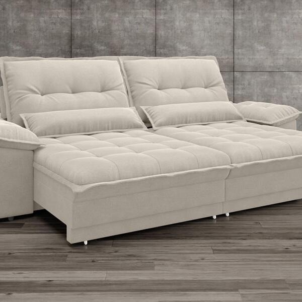 Sofá Bergamo 1,90m Retrátil E Reclinável Velosuede Areia - Ne