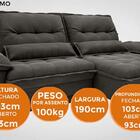 Sofá Bergamo 1,90m Retrátil E Reclinável Velosuede Cinza - Ne