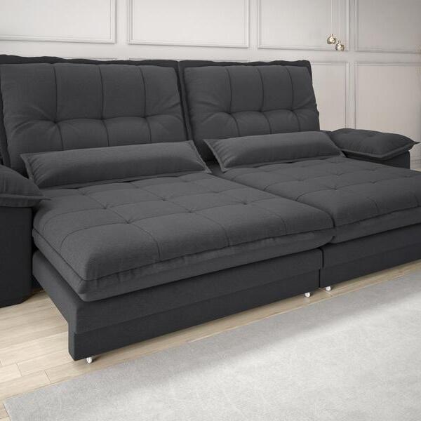 Sofá Bergamo 2,10m Retrátil E Reclinável Linho Soft Grafite -