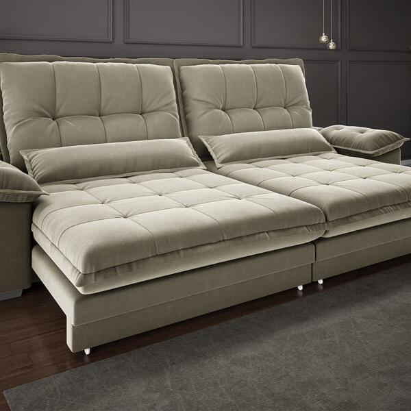 Sofá Bergamo 2,10m Retrátil E Reclinável Veludocristal Fendi