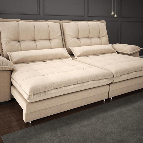 Sofá Bergamo 2,50m Retrátil E Reclinável Linho Soft Bege - Ne