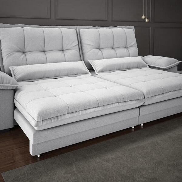 Sofá Bergamo 2,90m Retrátil E Reclinável Linho Soft Prata - N