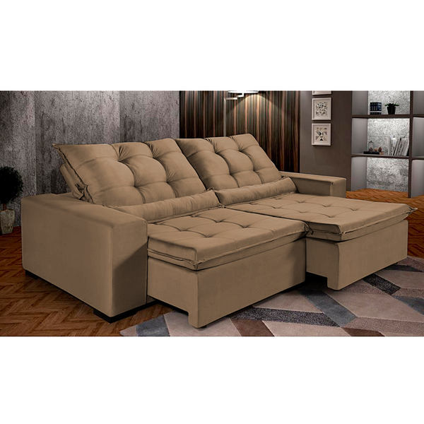 Sofá Berlim Retrátil E Reclinável 4 Lugares 2,90m Veludo Bege