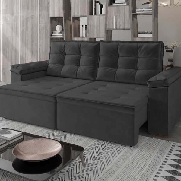 Sofá Bolonha Retrátil E Reclinável 2,50m Com Molas Veludo (co