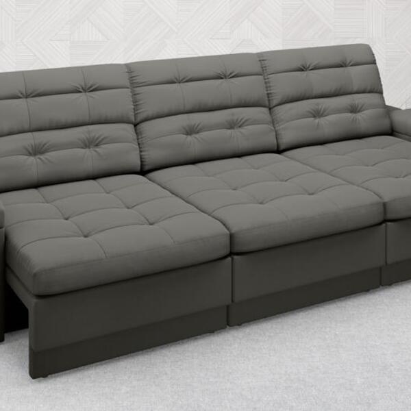 Sofá Brunello 2,05m Retrátil E Reclinável Velosuede Cinza - N