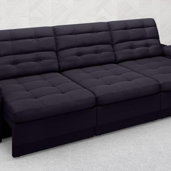 Sofá Brunello 2,05m Retrátil E Reclinável Velosuede Preto - N