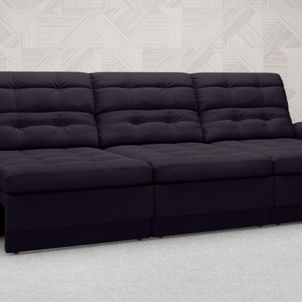 Sofá Brunello 2,30m Retrátil E Reclinável Velosuede Preto - N