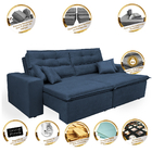 Sofá Cairo 2,72m Retrátil, Reclinável Tecido Suede Azul