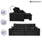 Sofá Cairo 2,72m Retrátil, Reclinável Tecido Suede Preto
