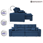 Sofá Cairo 2,92m Retrátil, Reclinável Tecido Suede Azul