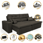 Sofá Cairo 2,92m Retrátil, Reclinável Tecido Suede Café