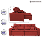Sofá Cairo 2,92m Retrátil, Reclinável Tecido Suede Vermelho