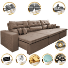 Sofá Cairo 3,82m Retrátil, Reclinável Tecido Suede Castor