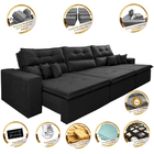 Sofá Cairo 3,82m Retrátil, Reclinável Tecido Suede Preto
