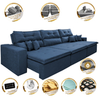 Sofá Cairo 4,12m Retrátil, Reclinável Tecido Suede Azul