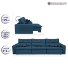 Sofá Cairo 4,12m Retrátil, Reclinável Tecido Suede Azul