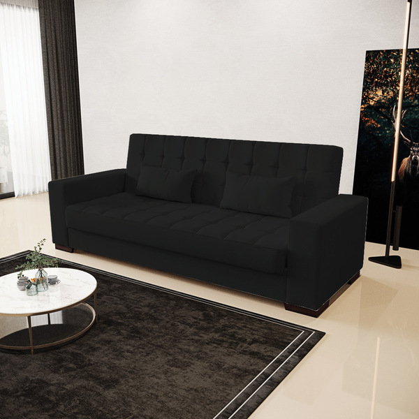 Sofá Cama 02 Lugares Lisboa Linho Preto Tana Decor