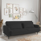 Sofá Cama 03 Lugares Angel Veludo Preto Pés Tabaco - D'rossi