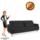 Sofá Cama 03 Lugares Angel Veludo Preto Pés Tabaco - D'rossi