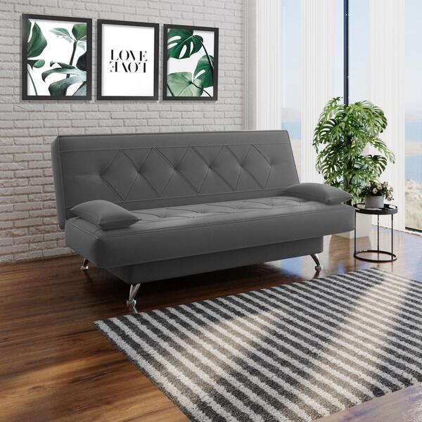 Sofá Cama 1,80m Iara Suede Cinza  Madelina Decor