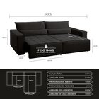 Sofa Cama 240cm Retratil E Reclinavel 4 Lugares Nepal Preto