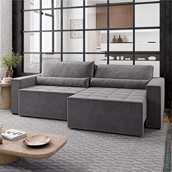 Sofa Cama 260cm Retratil E Reclinavel 4 Lugares Nepal Cinza