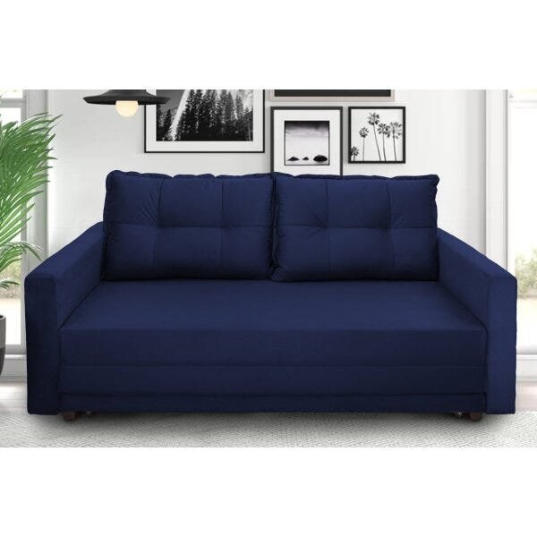 Sofá Cama 2 Lugares 162cm Trancoso  Suede Azul