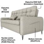 Sofa Cama 2 Lugares 200cm Pillar Linho Plano Milenum Milani S