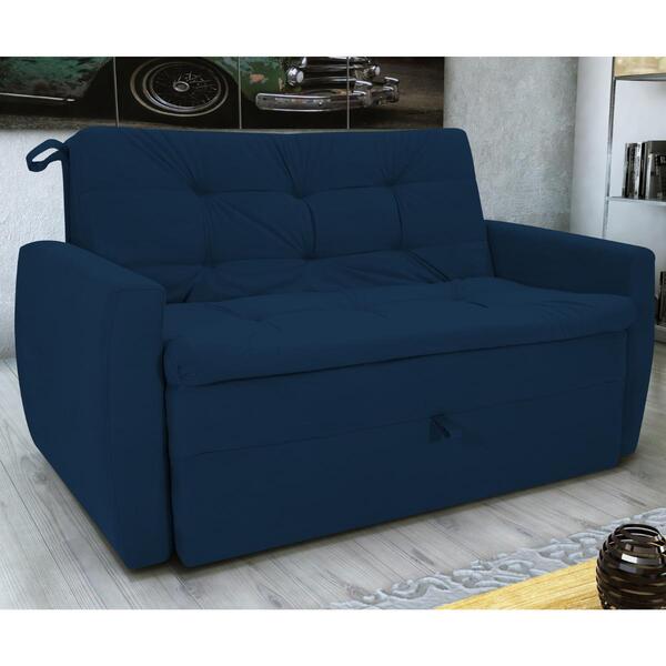 Sofá Cama 2 Lugares Bray Suede Azul