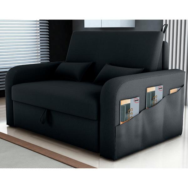 Sofá Cama 2 Lugares Com Baú Hiram Veludo Inca Preto