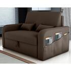 Sofá Cama 2 Lugares Com Baú Hiram Veludo Marrom