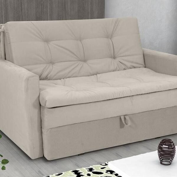 Sofá Cama 2 Lugares Com Braço Veludo Pavia Bege  Venezia  Mat
