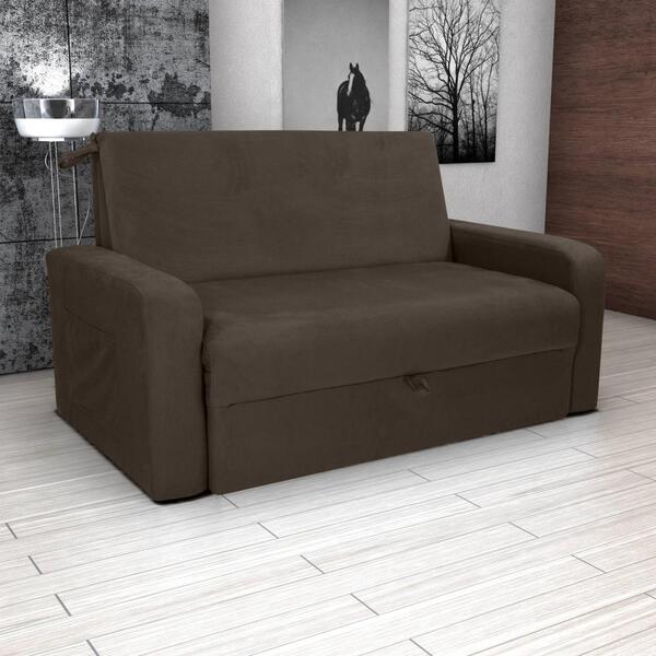 Sofá Cama 2 Lugares Com Braço Veludo Pavia Marrom  Palermo Ma