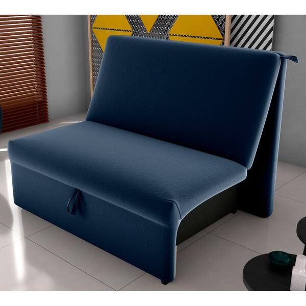 Sofá Cama 2 Lugares Ivan Veludo Azul