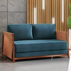 Sofá Cama 2 Lugares M-09 Cobre/linho Jeans Azul - Mais Decor