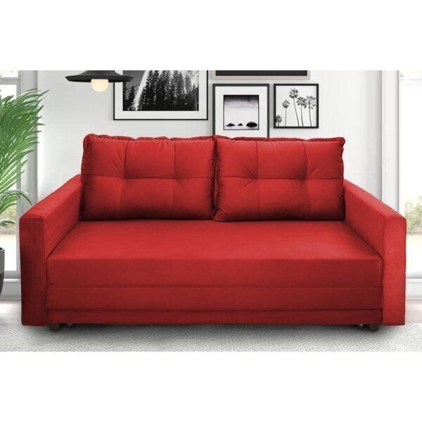Sofá Cama 2 Lugares Suede Liso Trancoso  Suede Vermelho