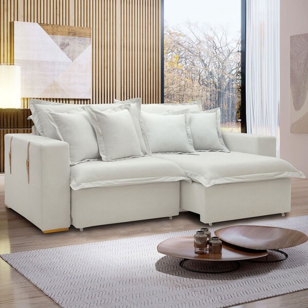 Sofá Cama 3 Lugares Arizona Retrátil 20735 Boucle Gelo - Celf