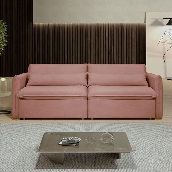Sofá Cama 3 Lugares Aurora Retrátil Veludo Rosê - Celflex