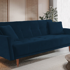Sofá Cama 3 Lugares Azul Em Veludo 2,05m Keela