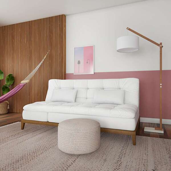 Sofá-cama 3 Lugares Casal Aaliyah Com Pés De Madeira Branco