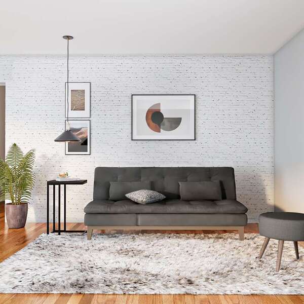 Sofá-cama 3 Lugares Casal Ayla Com Pés De Madeira Suede Cinza