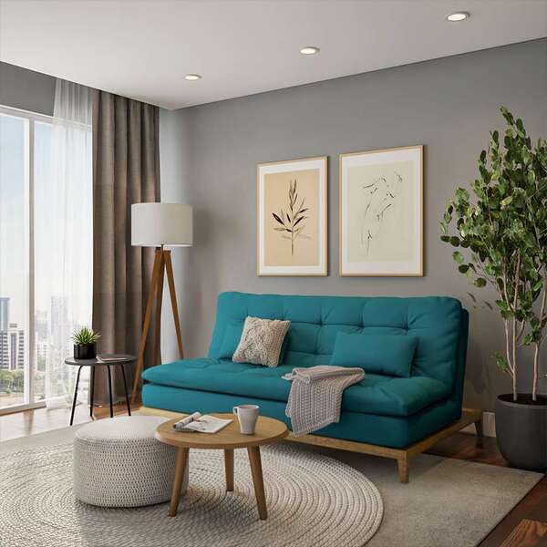 Sofá-cama 3 Lugares Casal Luxo Base E Pés De Madeira Suede Az