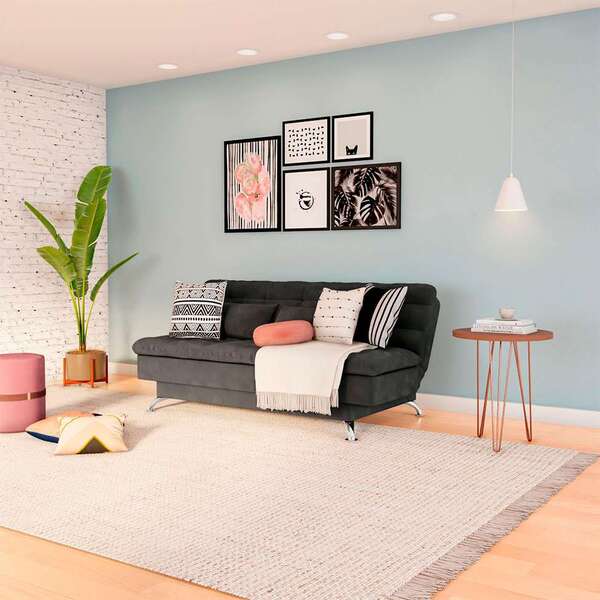 Sofá-cama 3 Lugares Casal Majesty Suede Cinza