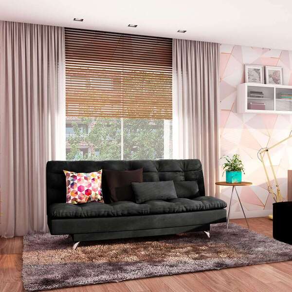 Sofá-cama 3 Lugares Casal Prestige Suede Cinza