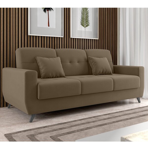 Sofá Cama 3 Lugares Com Baú Pâmela  Marrom Claro